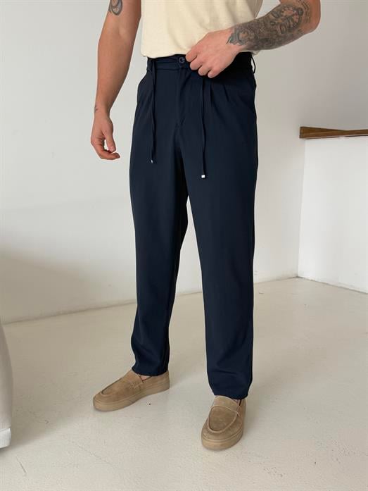 Lacivert Lastikli Bağcıklı Pamuk Bezayağı Regular Fit Kumaş Pant snz 1265