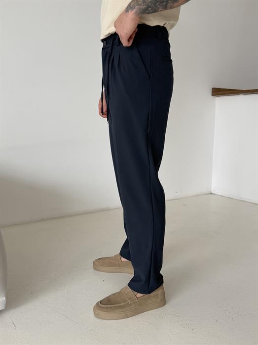 Lacivert Lastikli Bağcıklı Pamuk Bezayağı Regular Fit Kumaş Pant snz 1265