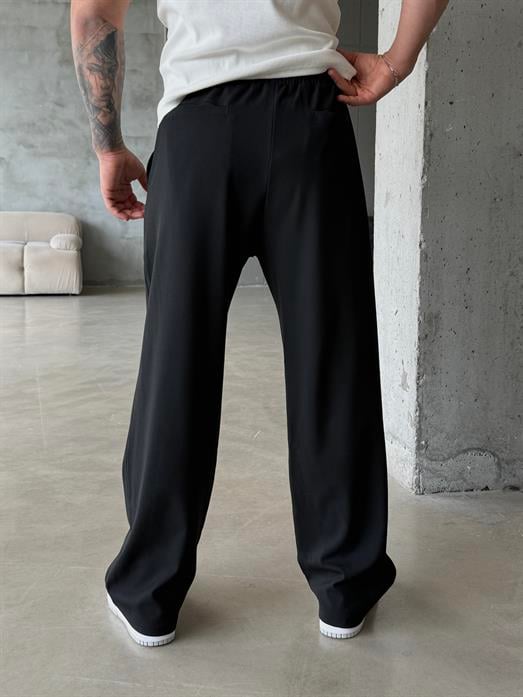 Siyah Bol Basic Bağcıklı Kumaş Pantalon SC