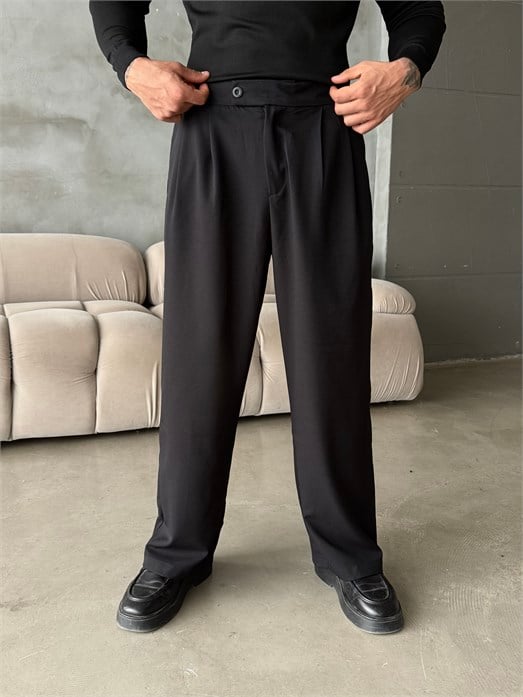 Siyah Çift Pensli Ekstra Baggy Pantalon PLZ 27304
