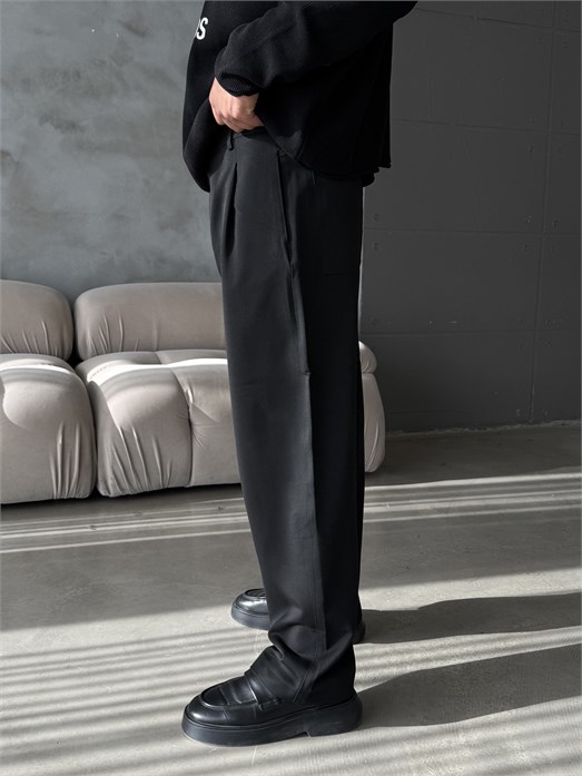 Siyah Gramajlı Kore Kalıp Kumaş Pantalon KN4600