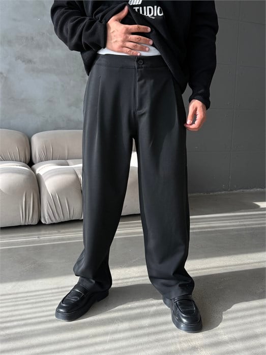 Siyah Gramajlı Kore Kalıp Kumaş Pantalon KN4600