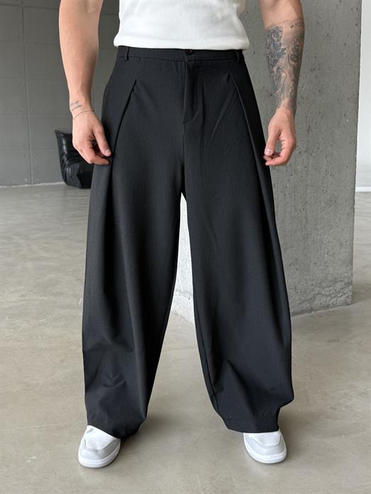 Siyah Kore Kalıp Çizgili Kumaş Pantalon SNZ 1455