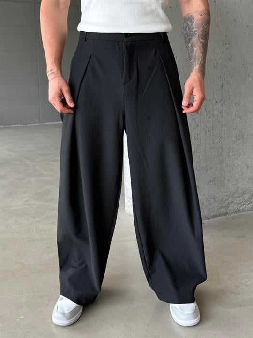 Siyah Kore Kalıp Çizgili Kumaş Pantalon SNZ 1455
