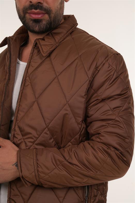 AÇIK KAHVE Geniş Baklava Desenli Kapitone Mont PNC 5064