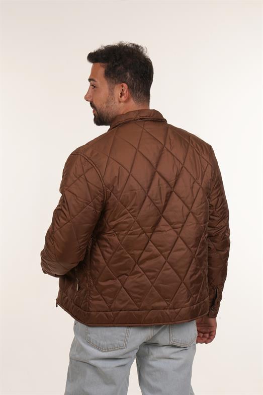 AÇIK KAHVE Geniş Baklava Desenli Kapitone Mont PNC 5064