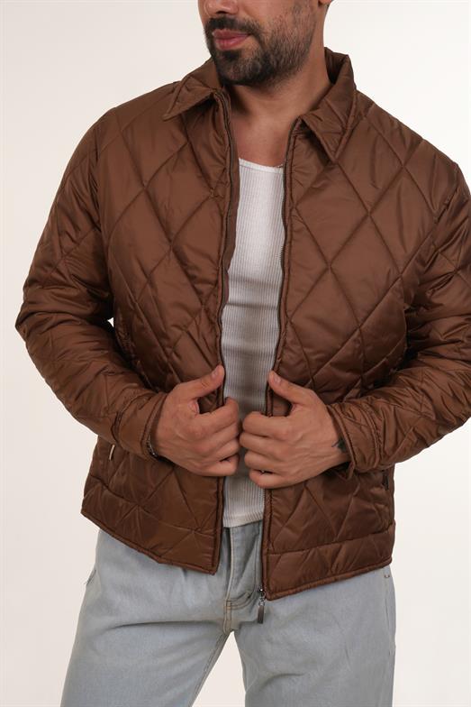 AÇIK KAHVE Geniş Baklava Desenli Kapitone Mont PNC 5064