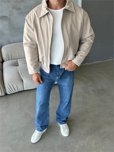 Bej Boxy Lastikli Bomber Dolumlu Kumaş Mont ZG