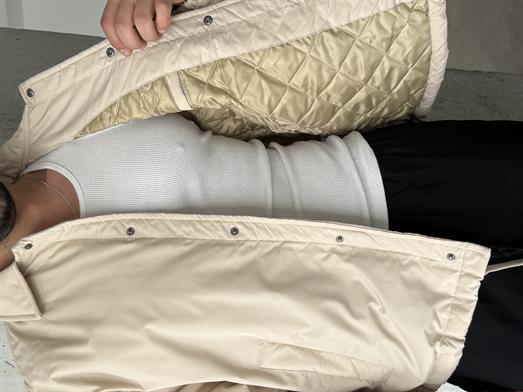 Bej Çıtçıtlı Yakalı Dolumlu Bomber Mont LNS