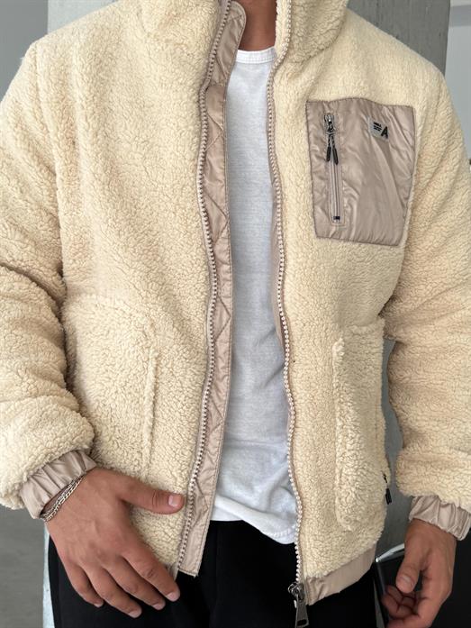 Bej Dik Yaka Astarlı Peluş Mont GVZ