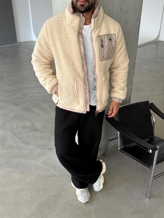 MONTBej Dik Yaka Astarlı Peluş Mont GVZ