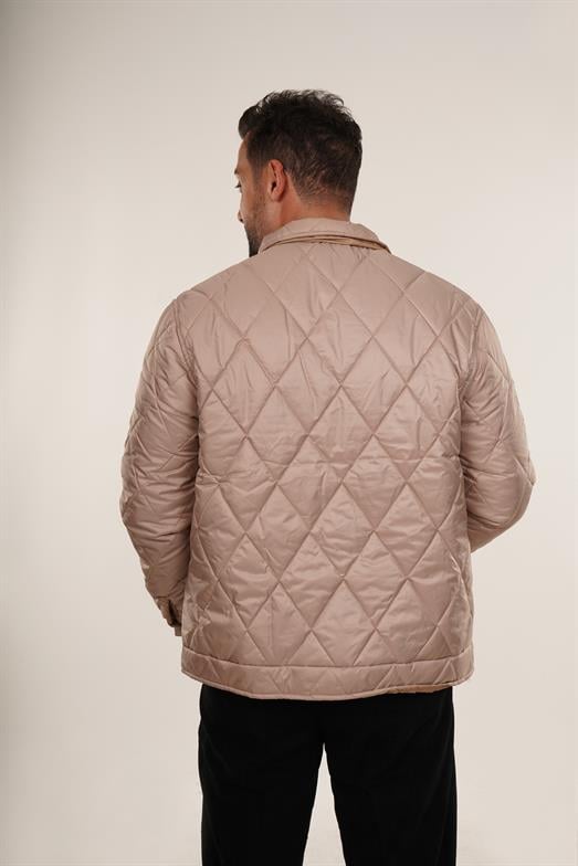 Bej Geniş Baklava Desenli Kapitone Mont PNC 5064