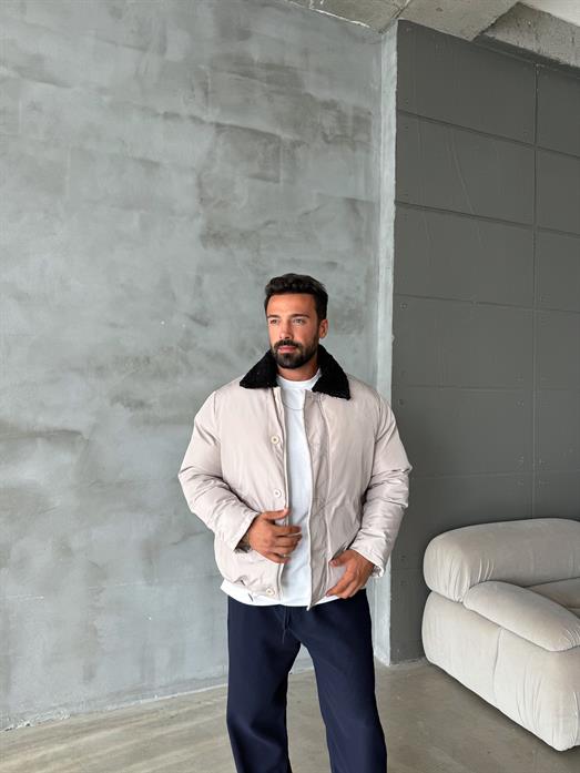 Bej Yaka Kürklü Şişme Mont SNZ M6324