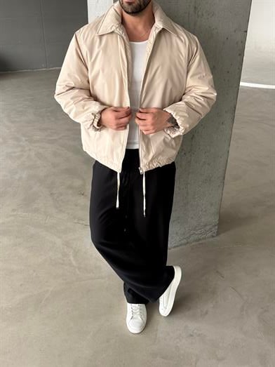 Bej Yakalı Bağcıklı Dolumlu Bomber Mont LNS