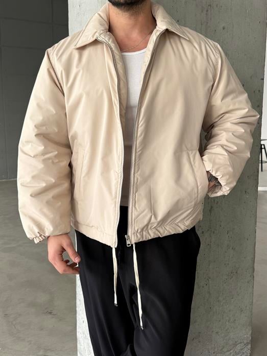 Bej Yakalı Bağcıklı Dolumlu Bomber Mont LNS
