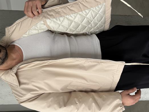 Bej Yakalı Bağcıklı Dolumlu Bomber Mont LNS