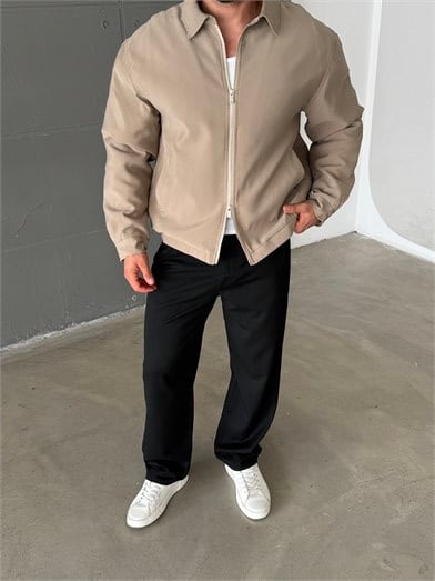 Bej Yakalı Fileto Cepli Gabardin Dolumlu Mont 6340