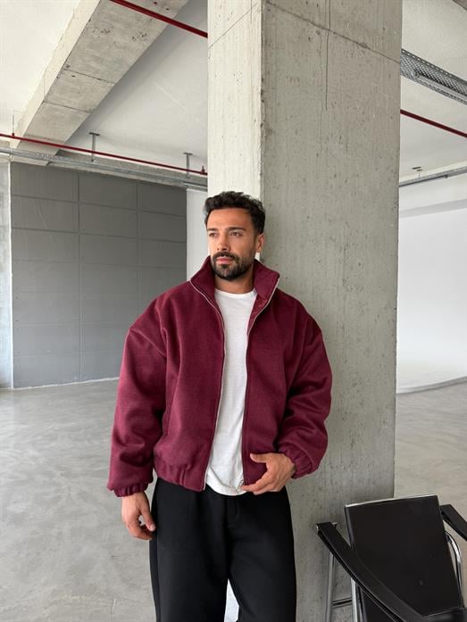 Bordo Bel Ribanalı Kaşe Ceket SNZ M6346