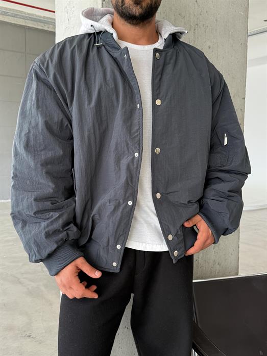 Gri Bomber Seyyar Kapşonlu Mont LNS