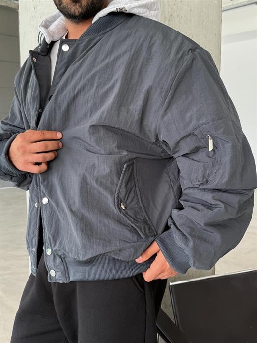 Gri Bomber Seyyar Kapşonlu Mont LNS