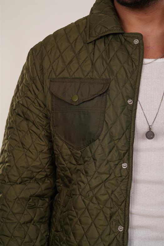 Haki Baklava Desen Kapitone Ceket PNC 5060