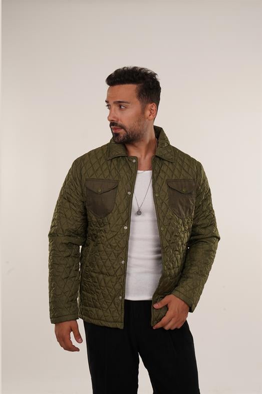 Haki Baklava Desen Kapitone Ceket PNC 5060