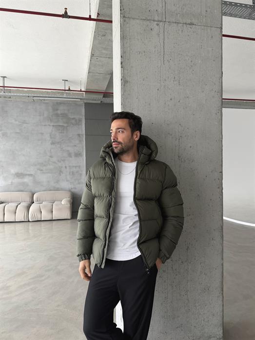 Haki Su Geçirmez Dolumlu Şişme Mont FP