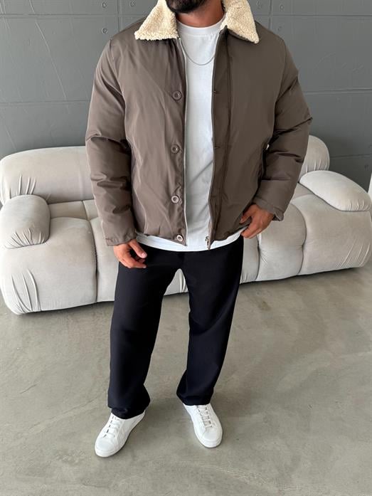 Haki Yaka Kürklü Şişme Mont SNZ M6324