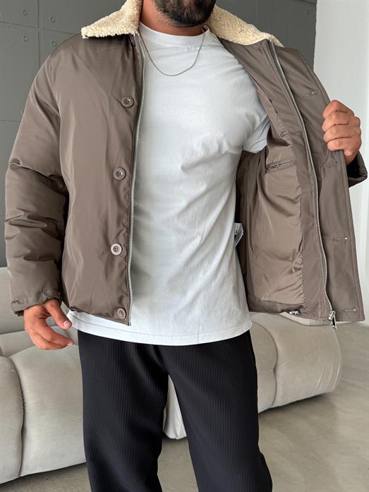 Haki Yaka Kürklü Şişme Mont SNZ M6324