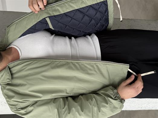 Haki Yakalı Bağcıklı Dolumlu Bomber Mont LNS