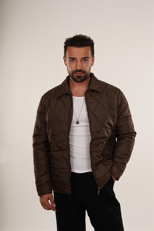 Kahve Geniş Baklava Desenli Kapitone Mont PNC 5064