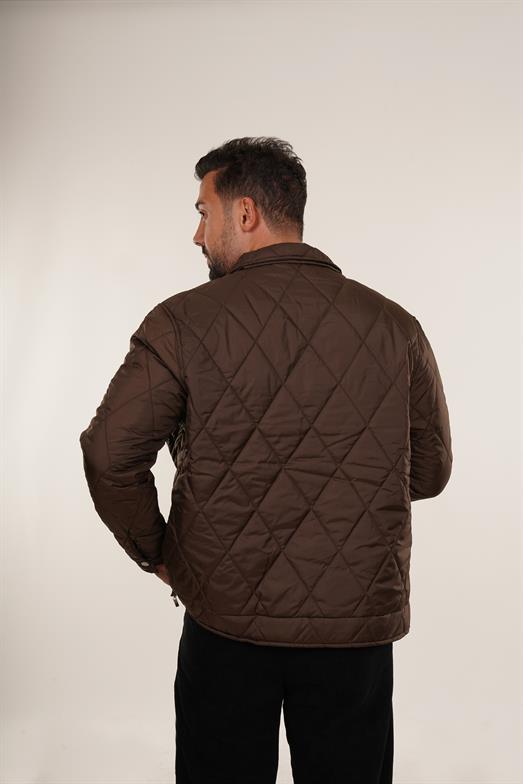 Kahve Geniş Baklava Desenli Kapitone Mont PNC 5064