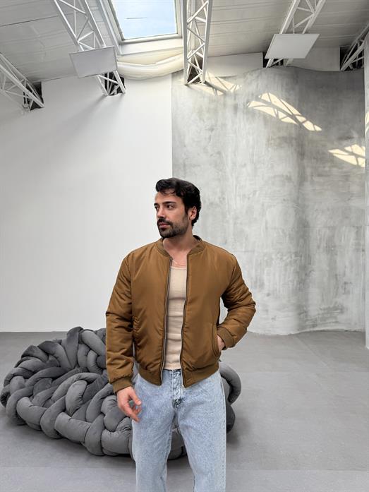 karamel YAKA RİBANALI BOMBER CEKET