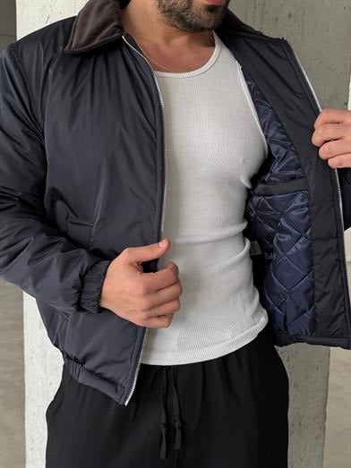 Lacivert Kadife Yaka Dolumlu Bomber Mont LNS