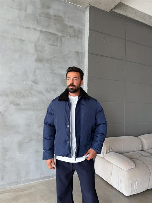 Lacivert Yaka Kürklü Şişme Mont SNZ M6324