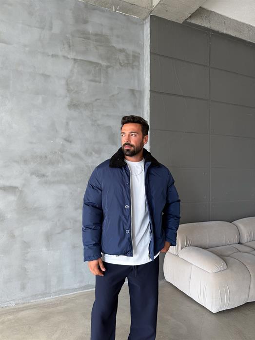 Lacivert Yaka Kürklü Şişme Mont SNZ M6324