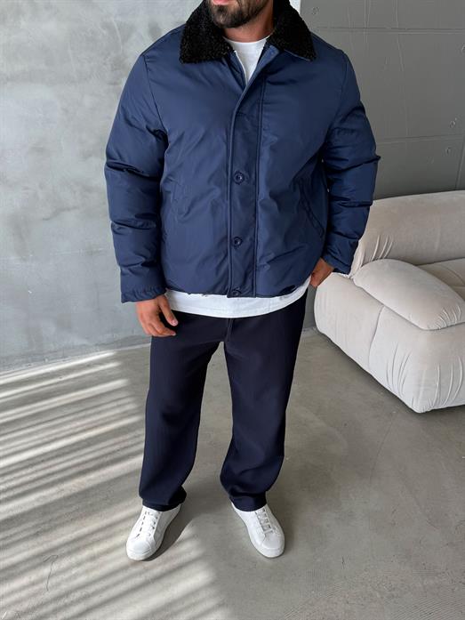 Lacivert Yaka Kürklü Şişme Mont SNZ M6324