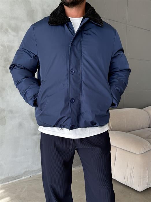 Lacivert Yaka Kürklü Şişme Mont SNZ M6324