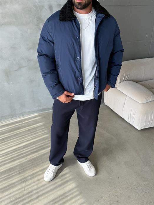 Lacivert Yaka Kürklü Şişme Mont SNZ M6324