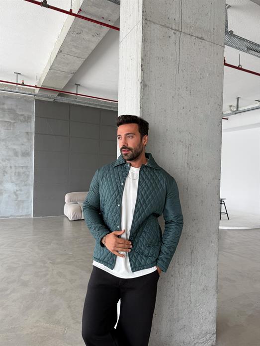 Petrol Baklava Desen Kapitone Ceket PNC 5060