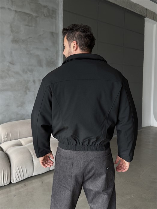 Siyah Boxy Lastikli Bomber Dolumlu Kumaş Mont ZG