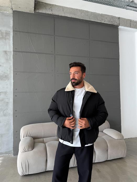Siyah Yaka Kürklü Şişme Mont SNZ M6324