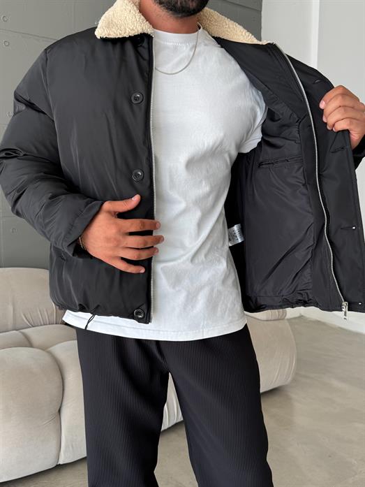 Siyah Yaka Kürklü Şişme Mont SNZ M6324