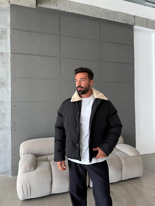 Siyah Yaka Kürklü Şişme Mont SNZ M6324