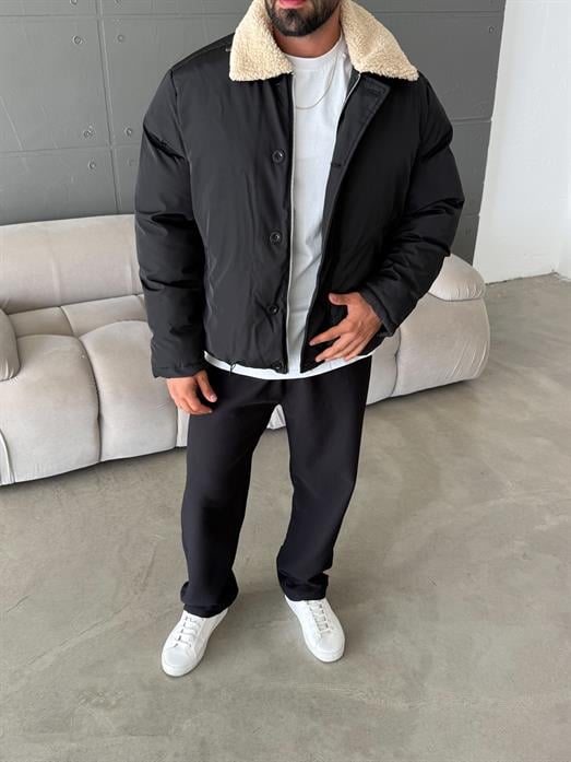 Siyah Yaka Kürklü Şişme Mont SNZ M6324