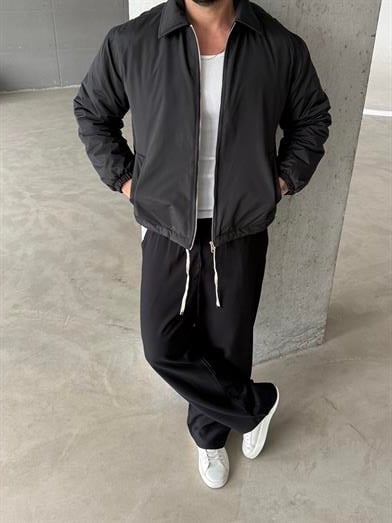 Siyah Yakalı Bağcıklı Dolumlu Bomber Mont LNS