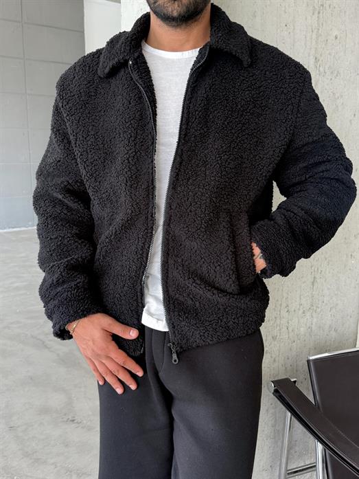 Siyah Yakalı Peluş Mont LNS