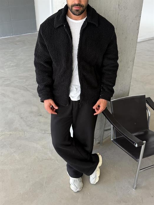 Siyah Yakalı Peluş Mont LNS