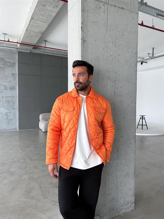 Turuncu Baklava Desen Kapitone Ceket PNC 5060