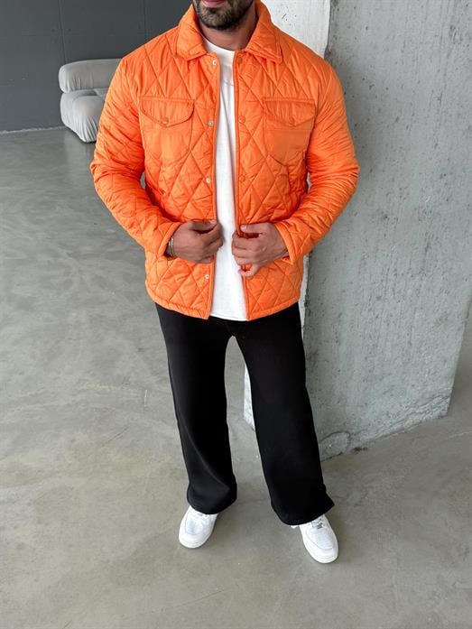 Turuncu Baklava Desen Kapitone Ceket PNC 5060